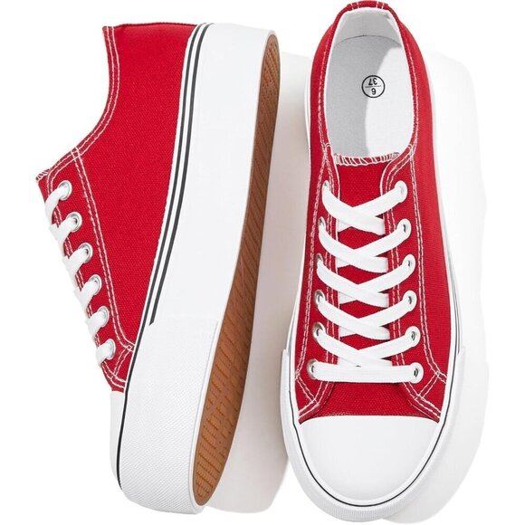 Shoes - Women's White Platform Low Top Casual Canvas Slipping Sneakers Shoes Breathable